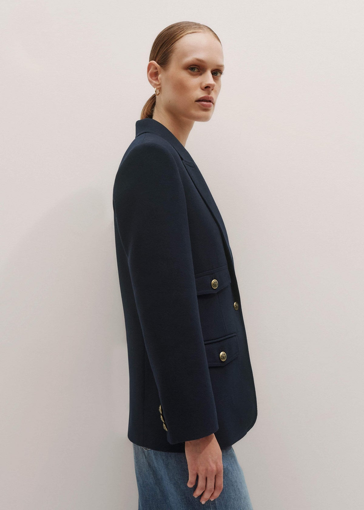 Navy Sharp Shoulder Blazer | ME+EM
