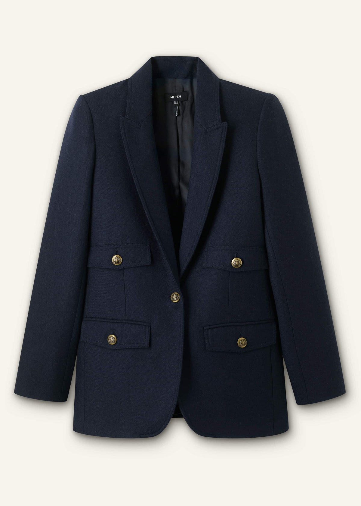 Navy Sharp Shoulder Blazer | ME+EM