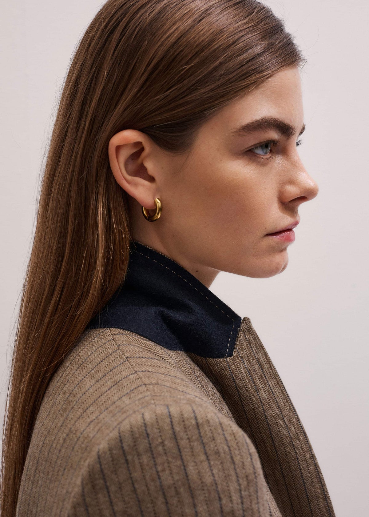 Mocha Brown Pinstripe Sharp Shoulder Blazer | ME+EM