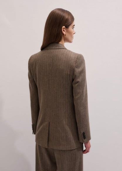 Mocha Brown Pinstripe Sharp Shoulder Blazer | ME+EM