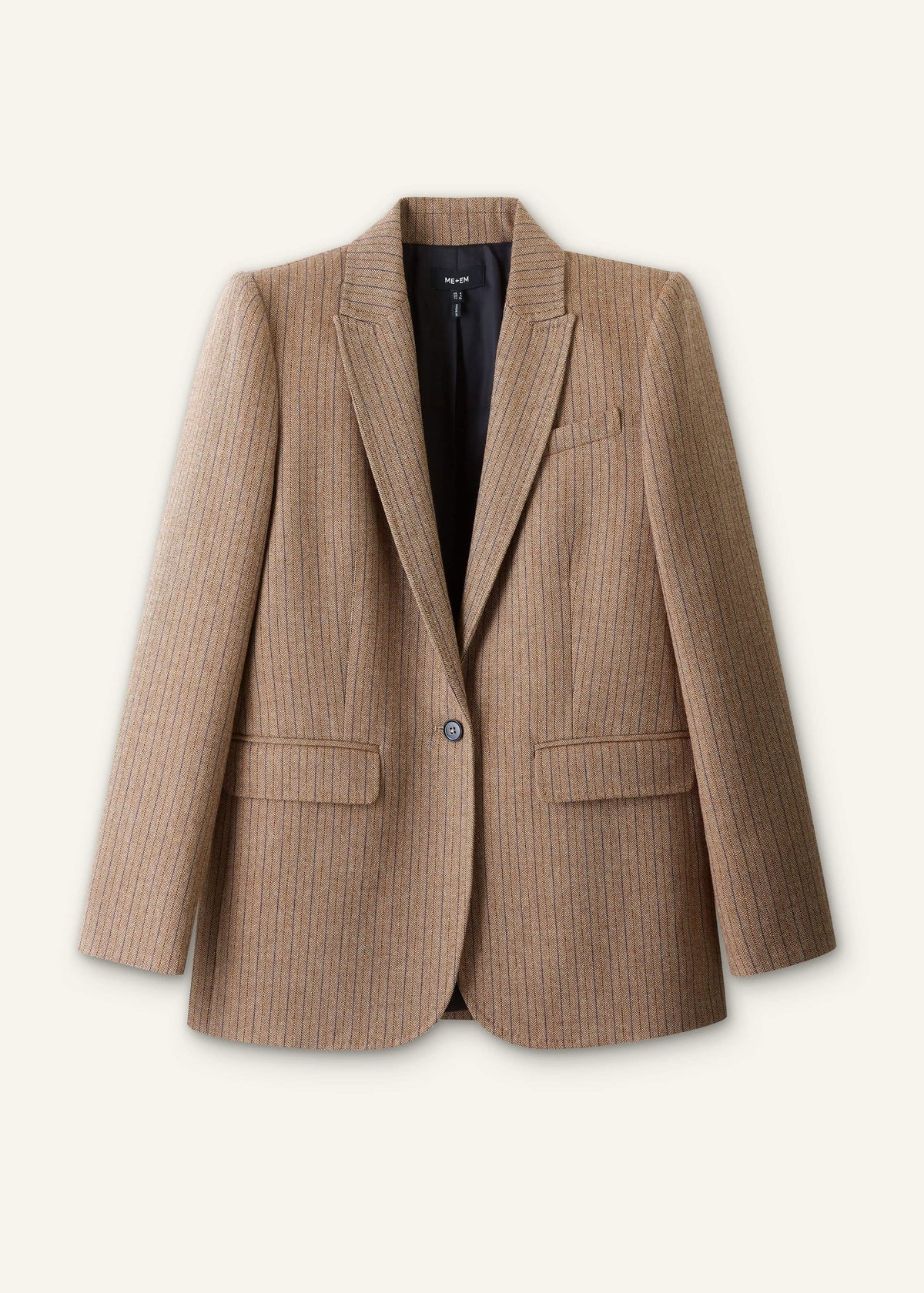 Mocha Brown Pinstripe Sharp Shoulder Blazer | ME+EM