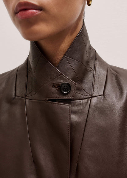 Brown Leather Luxe Relaxed Boyfriend Blazer | ME+EM