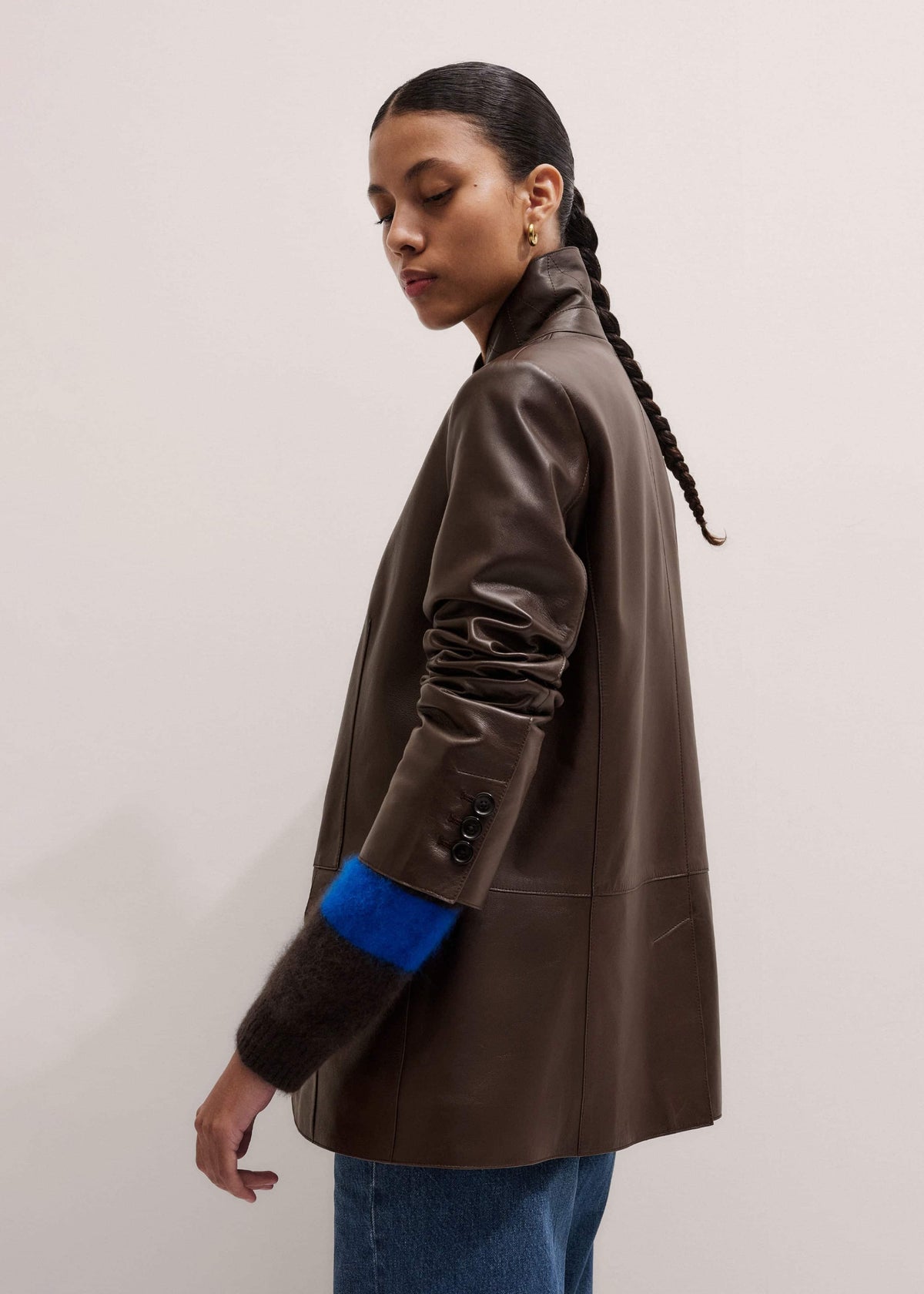 Brown Leather Luxe Relaxed Boyfriend Blazer | ME+EM