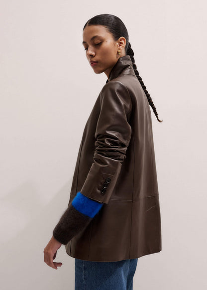 Brown Leather Luxe Relaxed Boyfriend Blazer | ME+EM