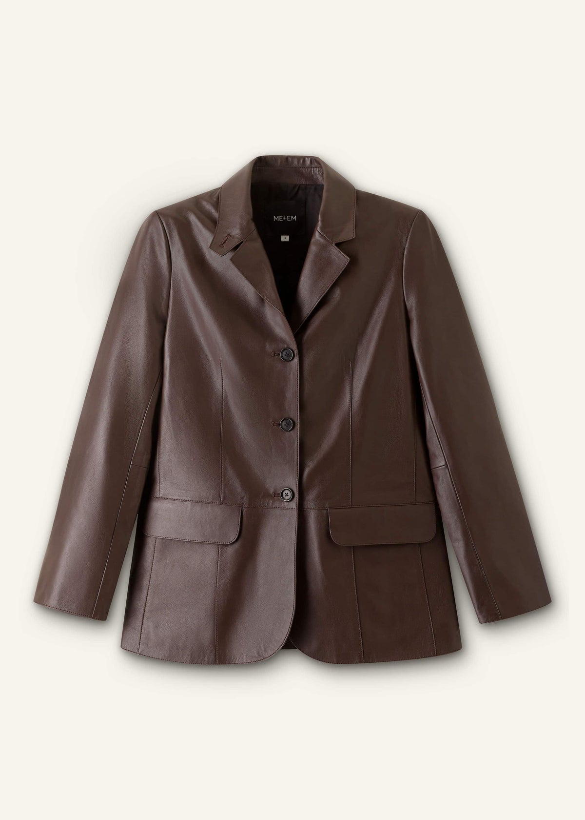 Brown Leather Luxe Relaxed Boyfriend Blazer | ME+EM
