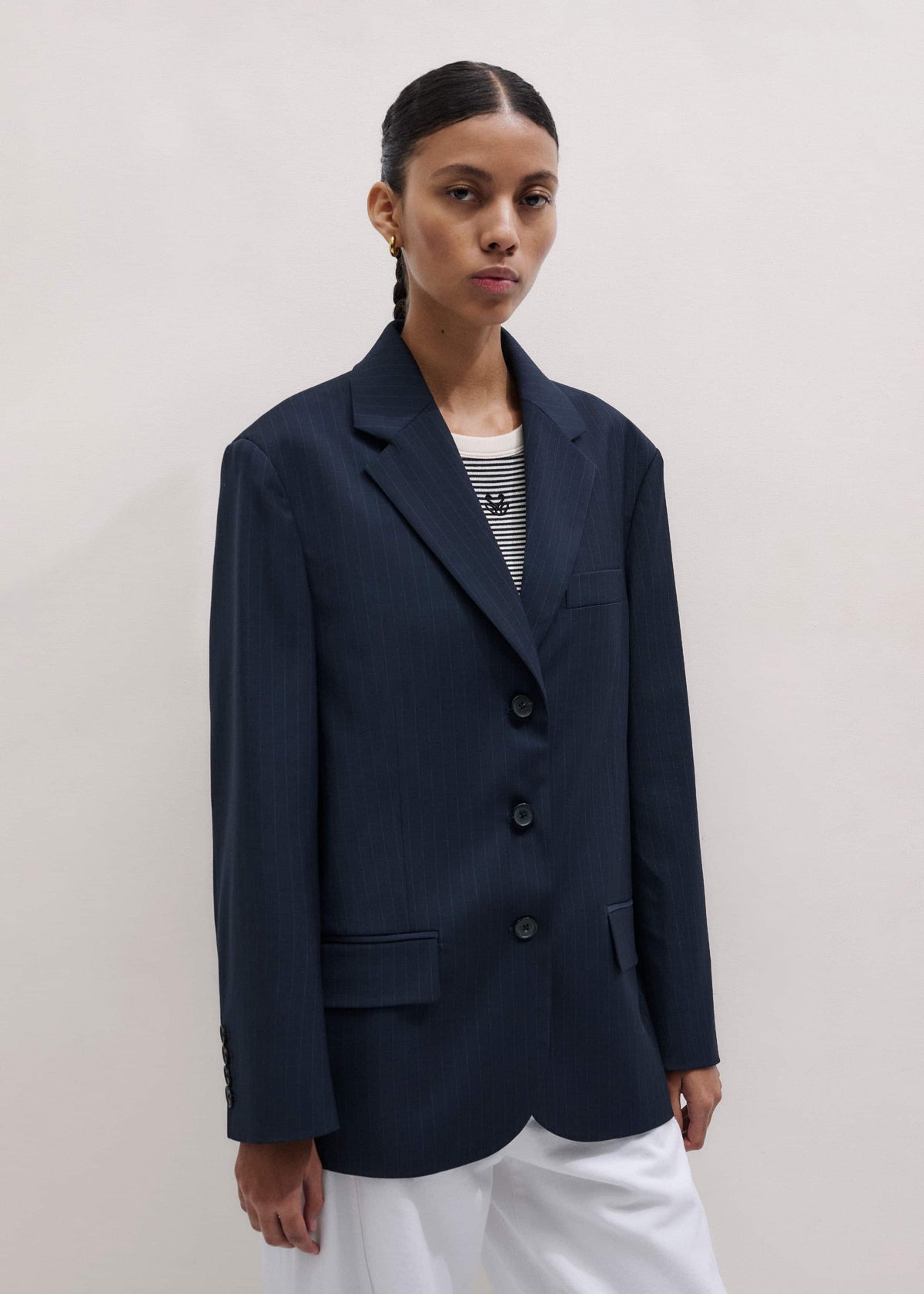 Navy Pinstripe Oversized Blazer | ME+EM