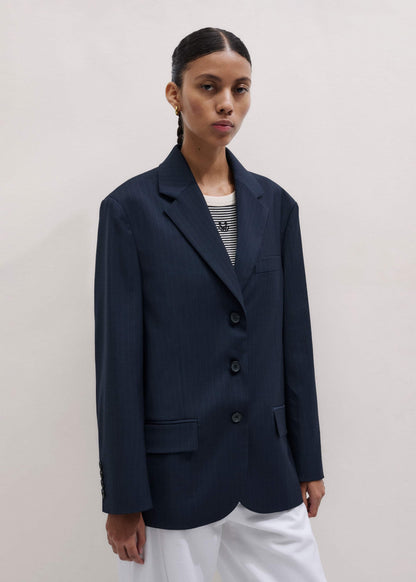 Navy Pinstripe Oversized Blazer | ME+EM