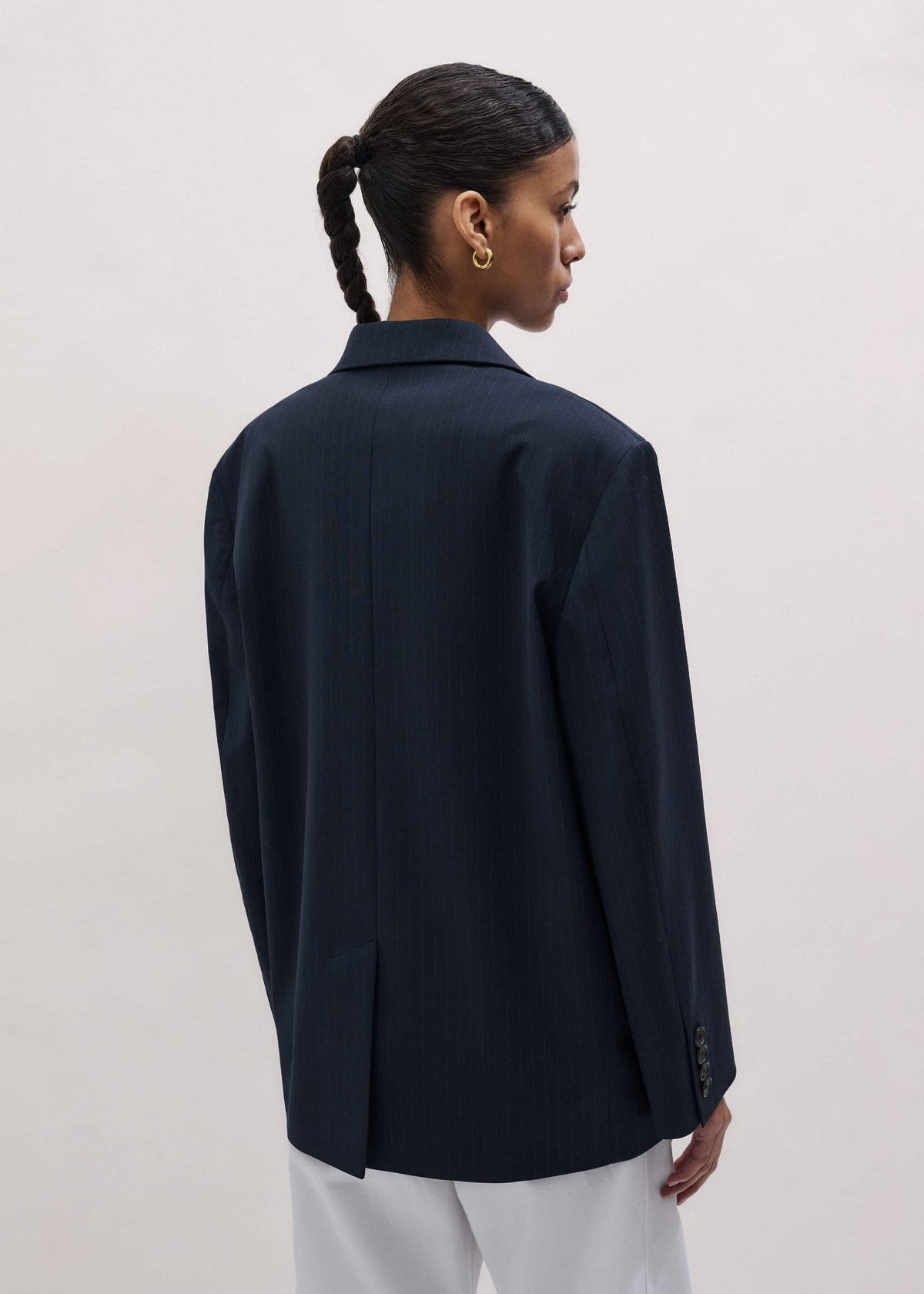Navy Pinstripe Oversized Blazer | ME+EM