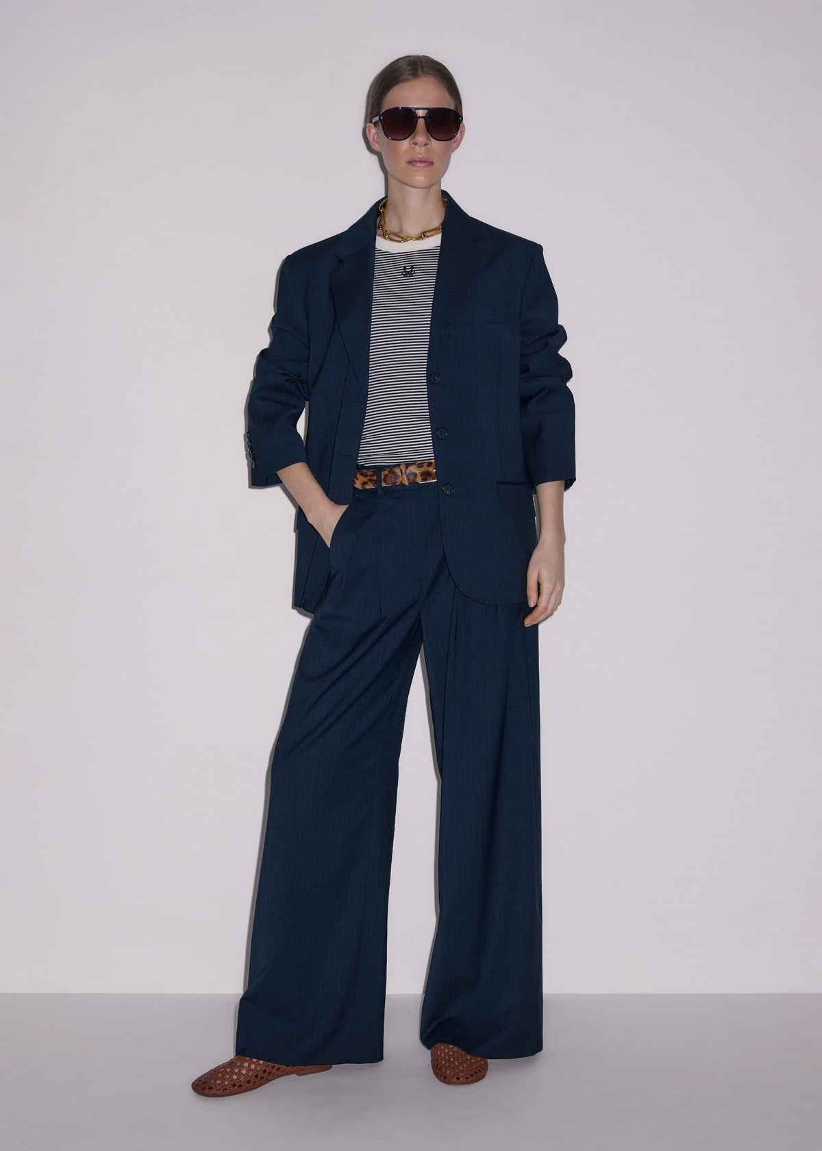 Navy Pinstripe Oversized Blazer | ME+EM