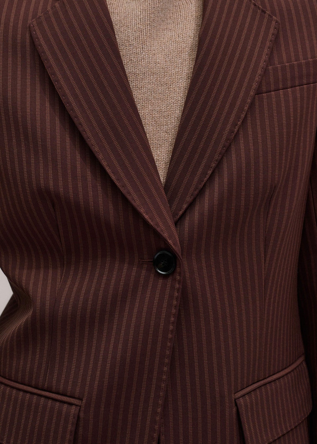 Cinnamon Pinstripe Sharp Shoulder Contour Blazer | ME+EM