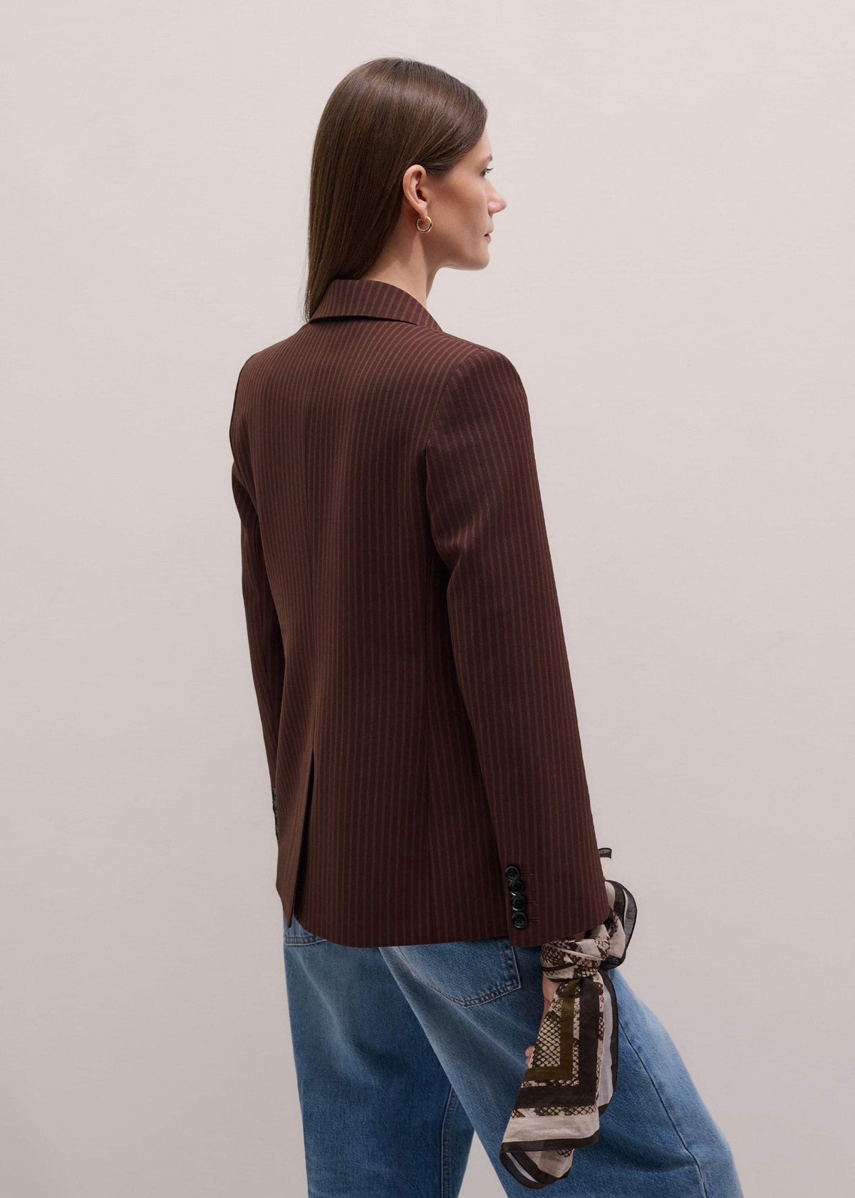 Cinnamon Pinstripe Sharp Shoulder Contour Blazer | ME+EM