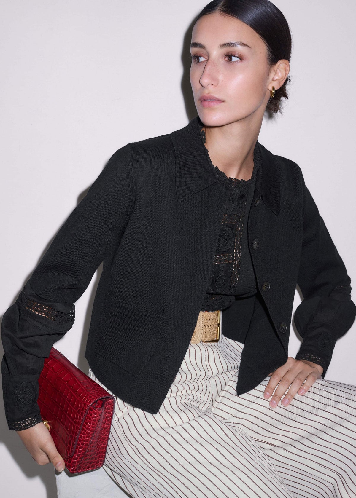 Black Milano Knit Short Sleeve Jacket | ME+EM