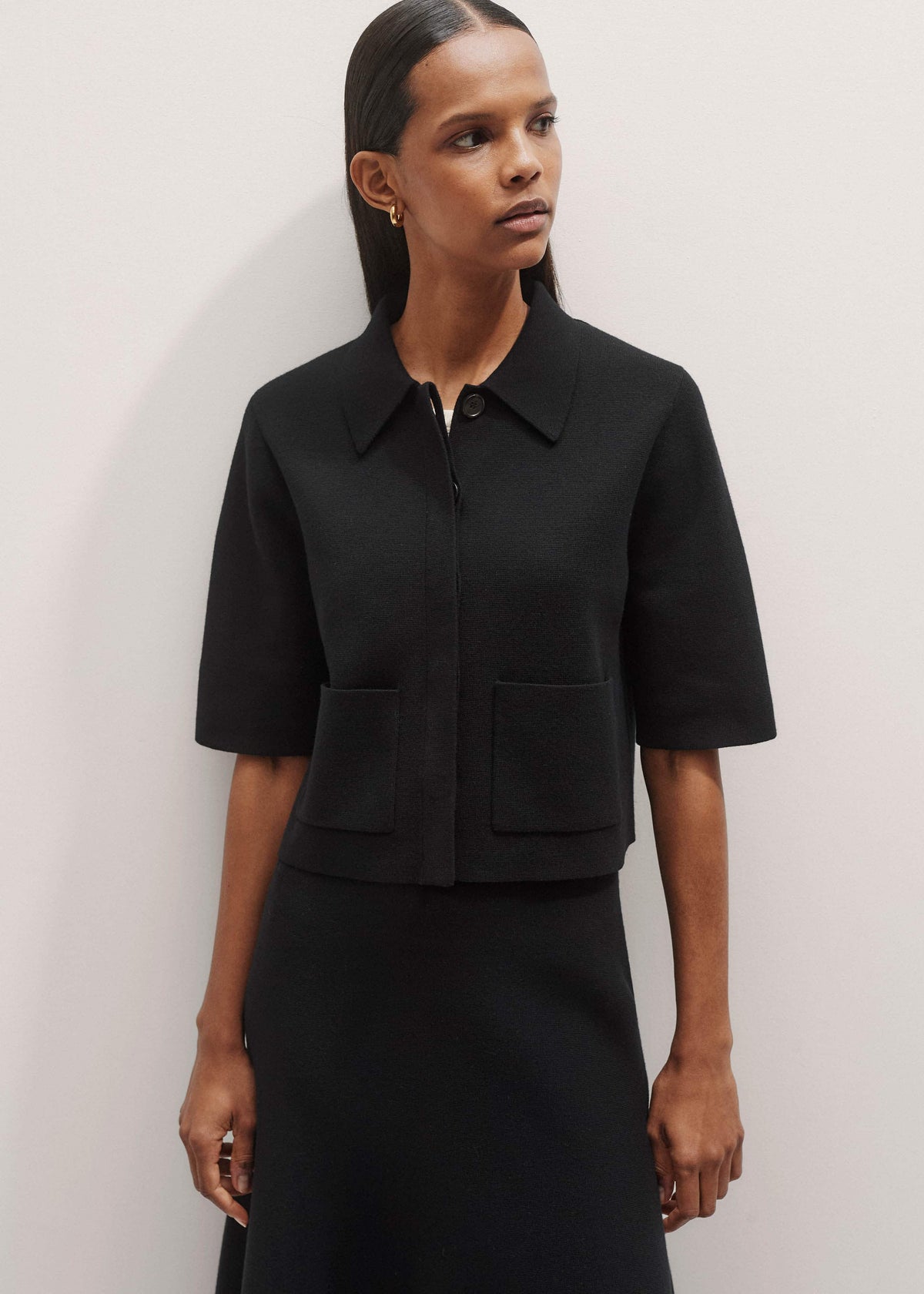 Black Milano Knit Short Sleeve Jacket | ME+EM