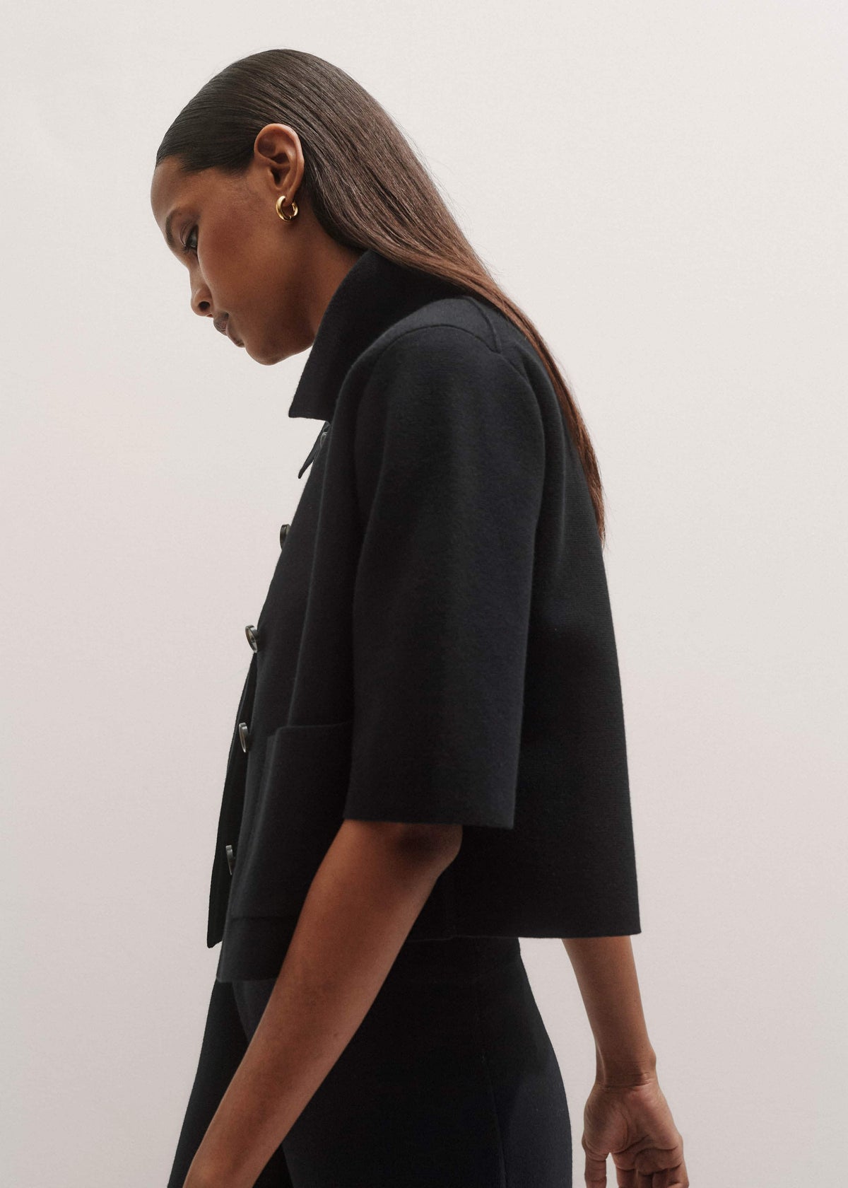 Black Milano Knit Short Sleeve Jacket | ME+EM