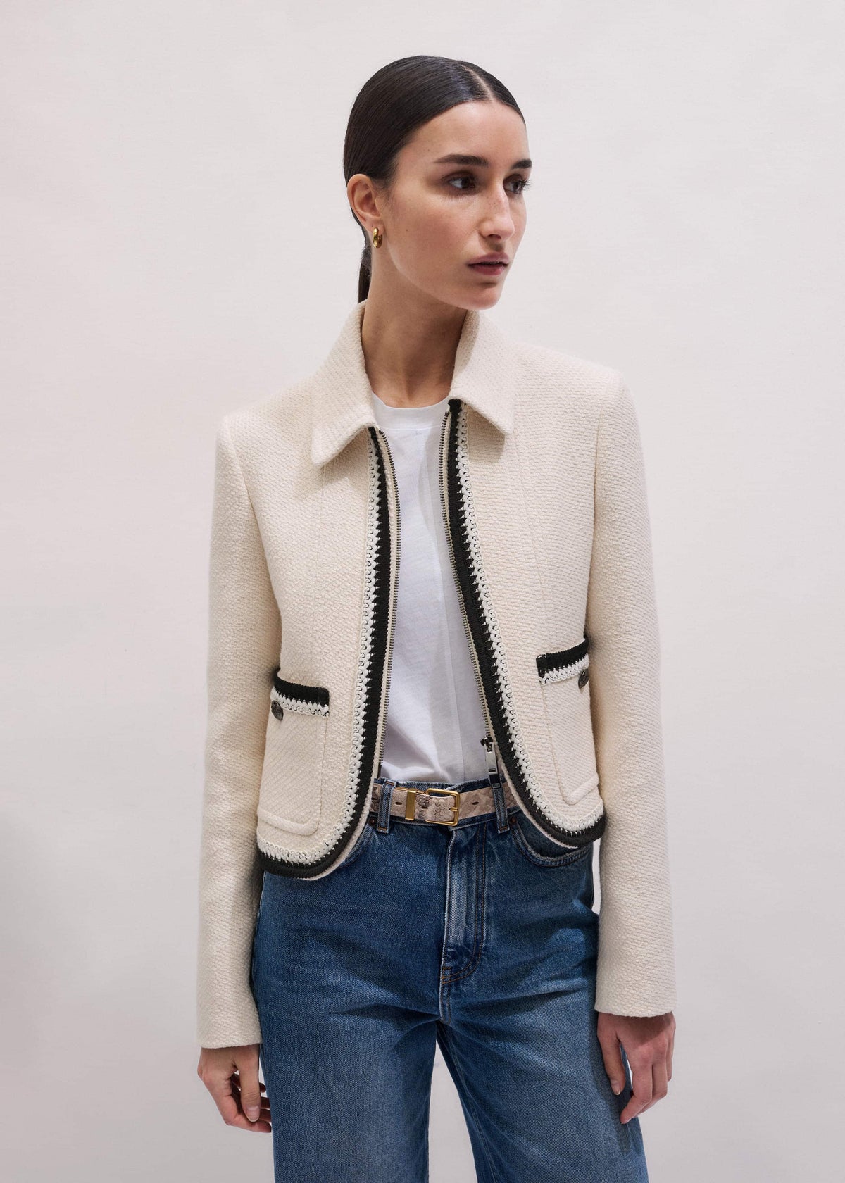 Cream Straight Crop Jacket | ME+EM