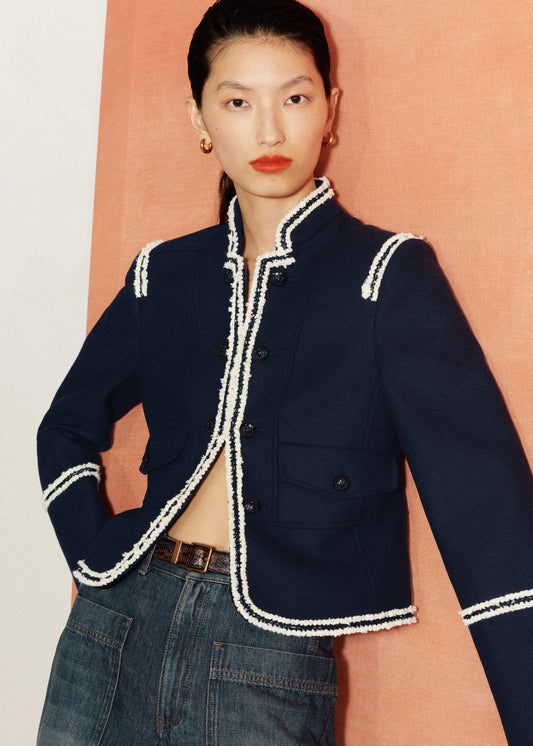 Navy Bold Braid Short Fitted Jacket | ME+EM