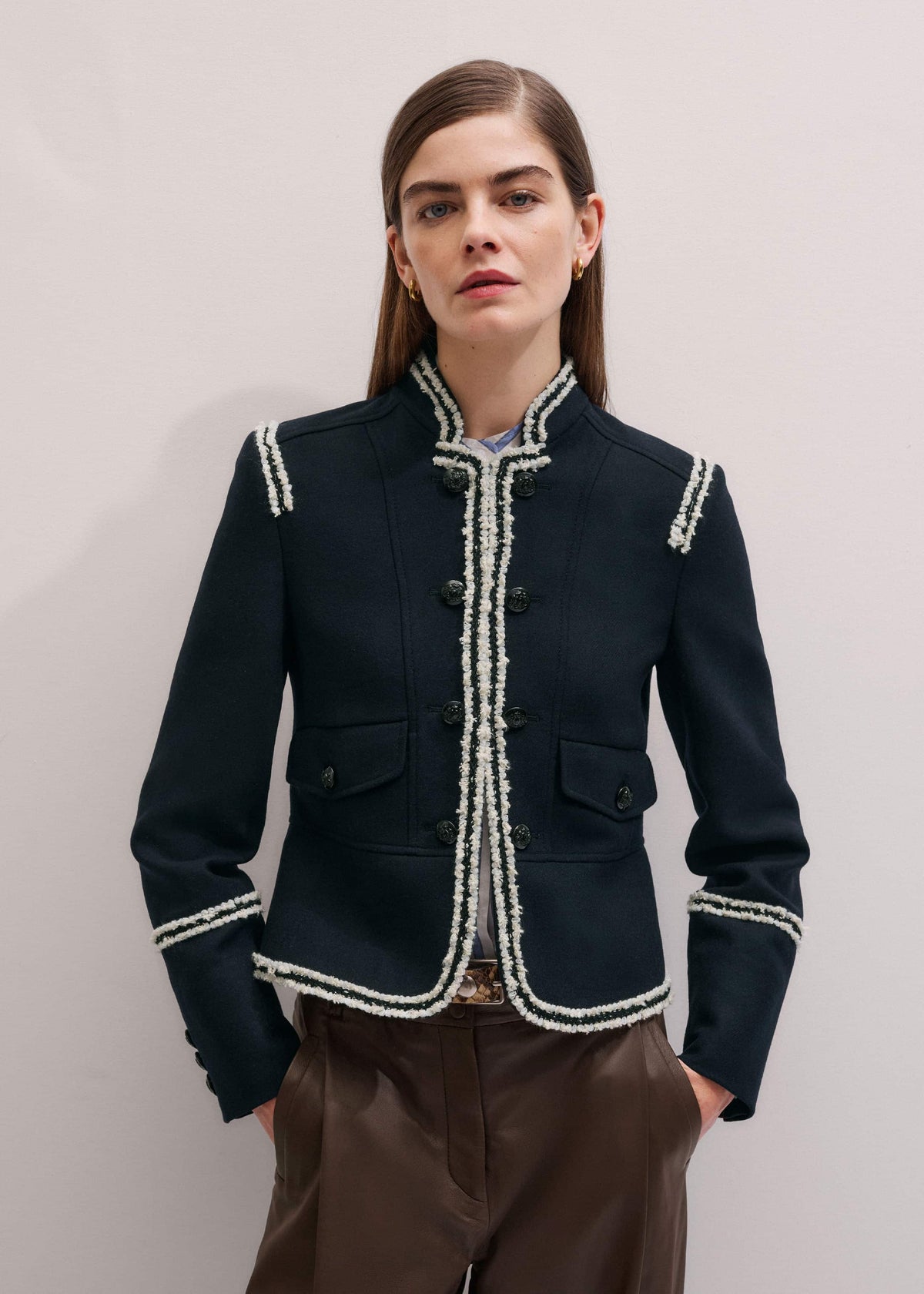 Navy Bold Braid Short Fitted Jacket | ME+EM