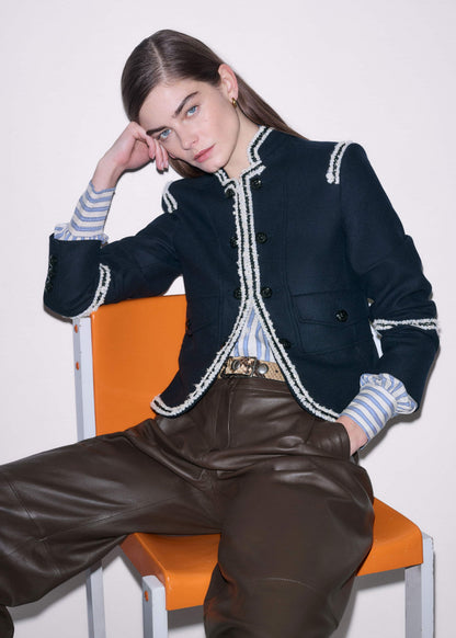 Navy Bold Braid Short Fitted Jacket | ME+EM