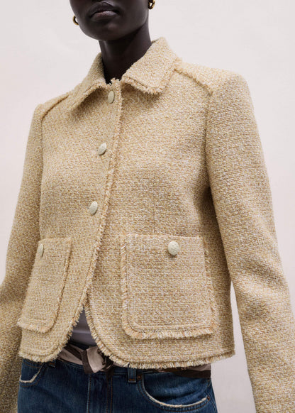 Cream Fringed Short Jacket | ME+EM