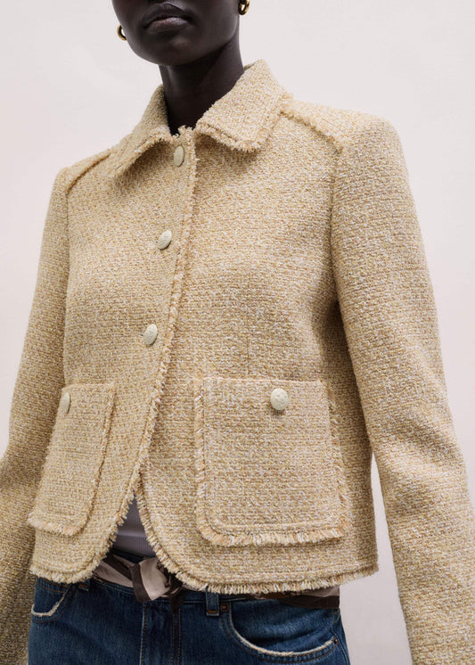 Cream Fringed Short Jacket | ME+EM