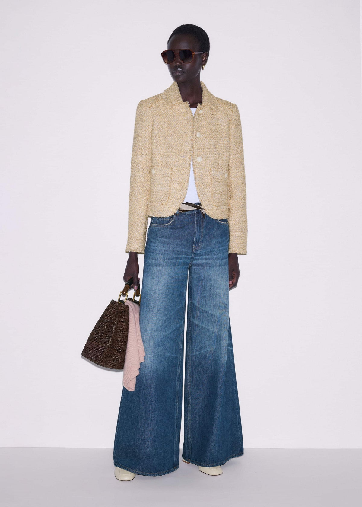 Cream Fringed Short Jacket | ME+EM