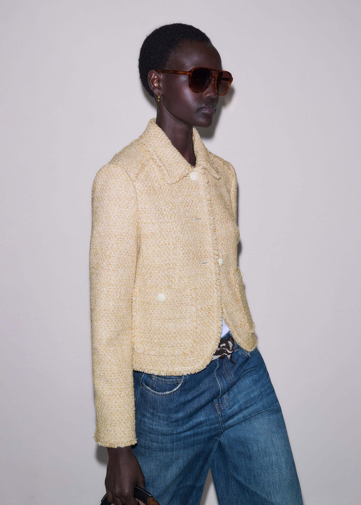 Cream Fringed Short Jacket | ME+EM