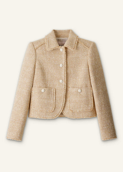 Cream Fringed Short Jacket | ME+EM