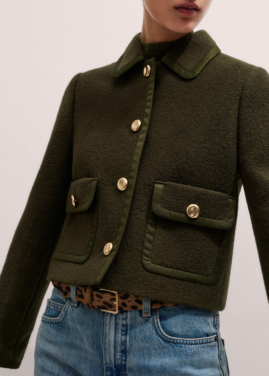 Olive Green Straight Crop Jacket | ME+EM