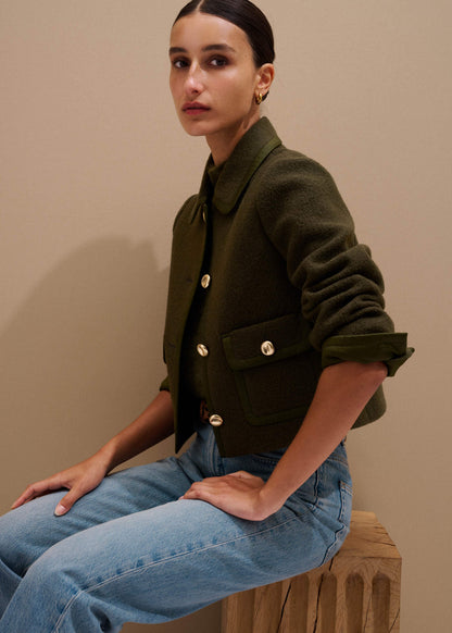 Olive Green Straight Crop Jacket | ME+EM