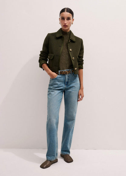 Olive Green Straight Crop Jacket | ME+EM