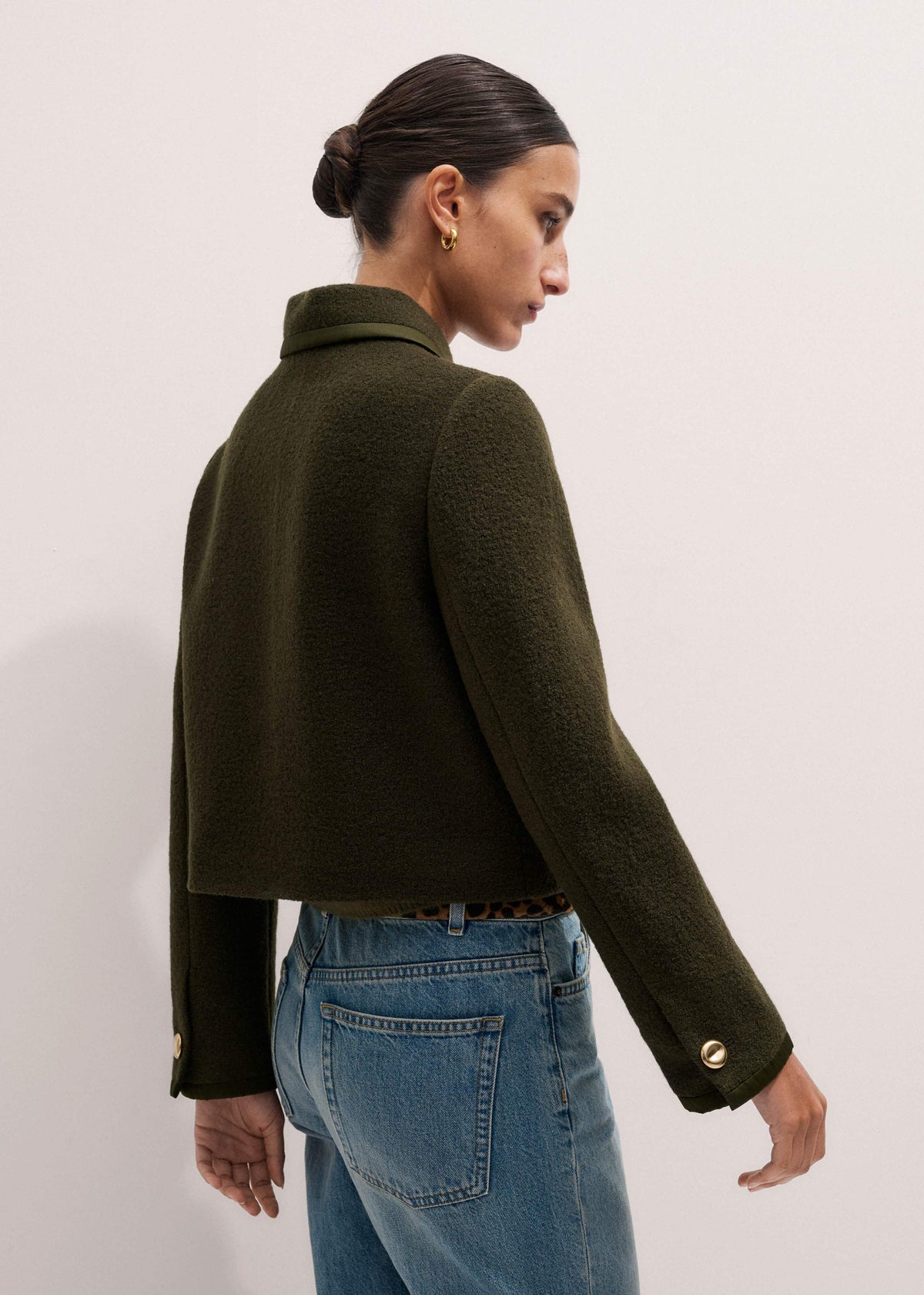 Olive Green Straight Crop Jacket | ME+EM