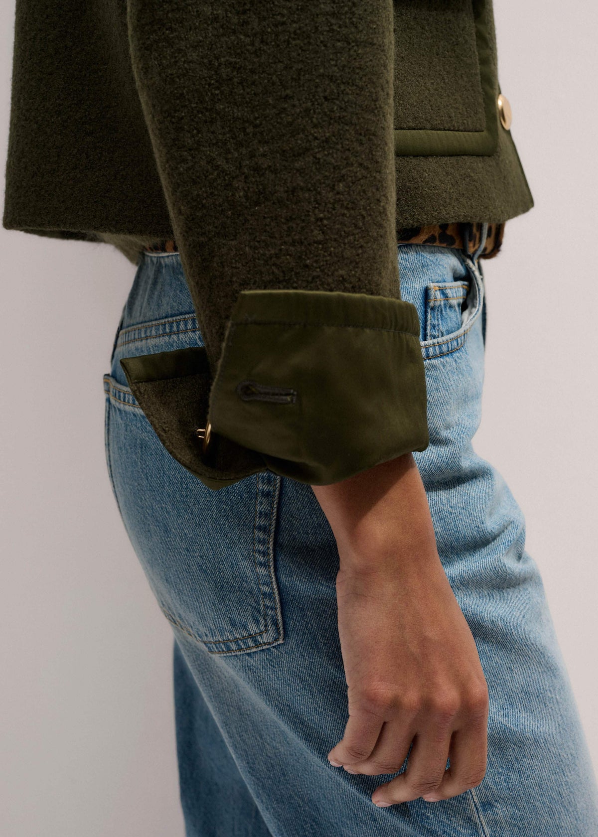 Olive Green Straight Crop Jacket | ME+EM