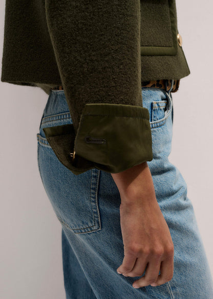 Olive Green Straight Crop Jacket | ME+EM