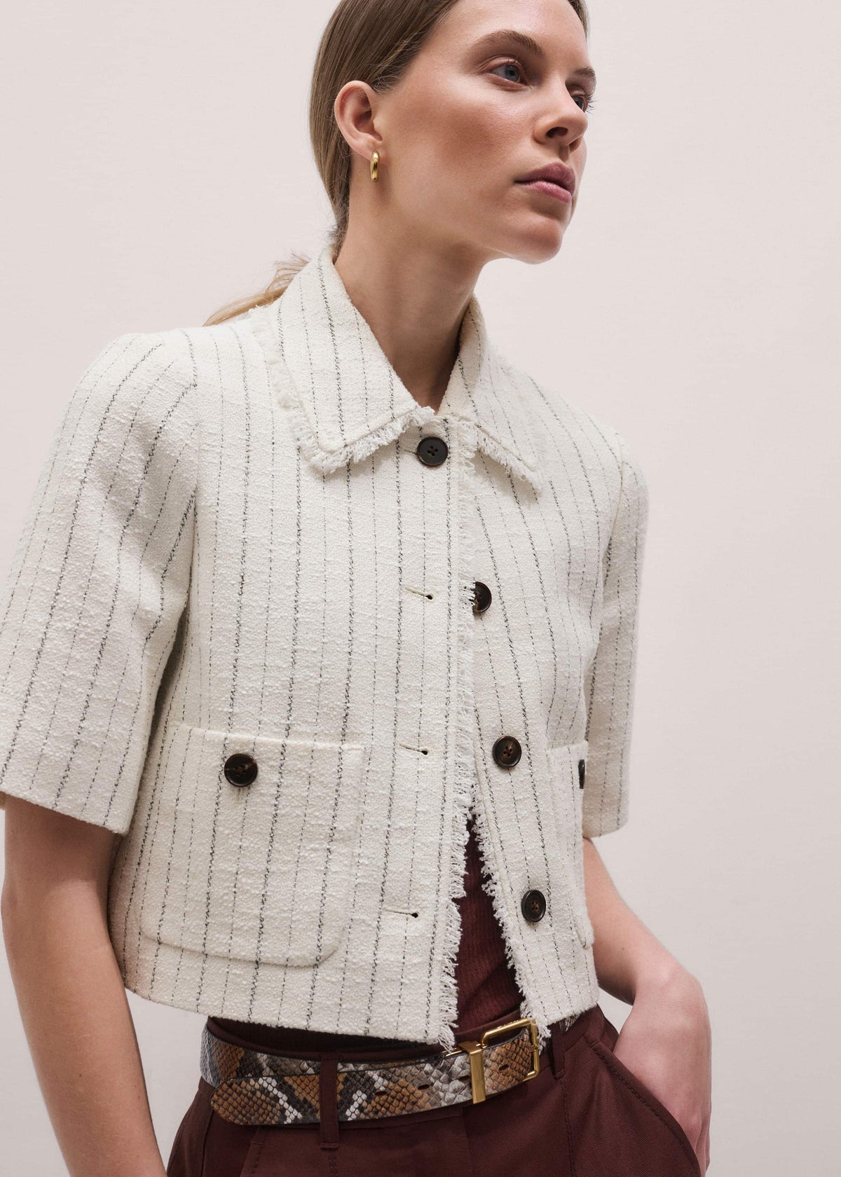 Ivory Stripe Crop Jacket | ME+EM