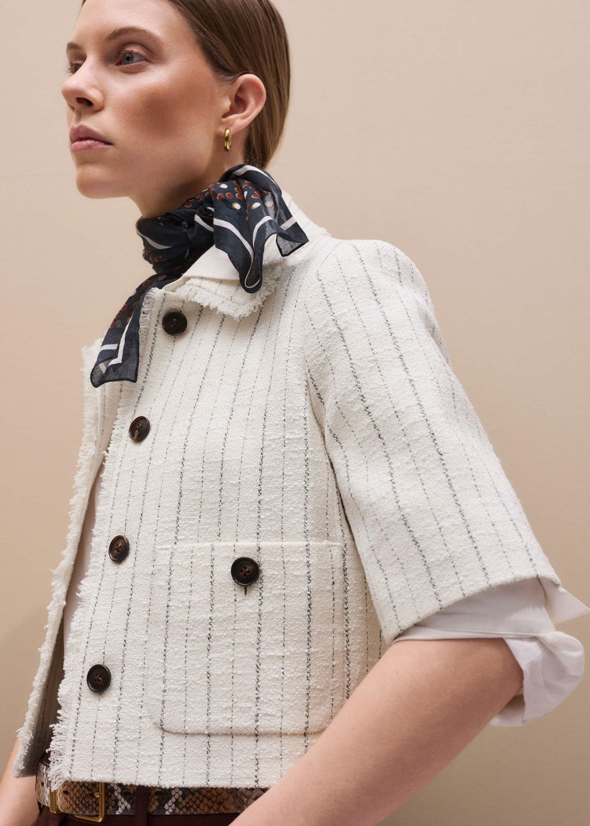 Ivory Stripe Crop Jacket | ME+EM