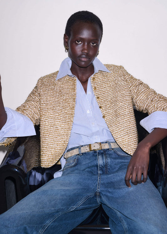 Gold Metallic Crop Evening Jacket | ME+EM