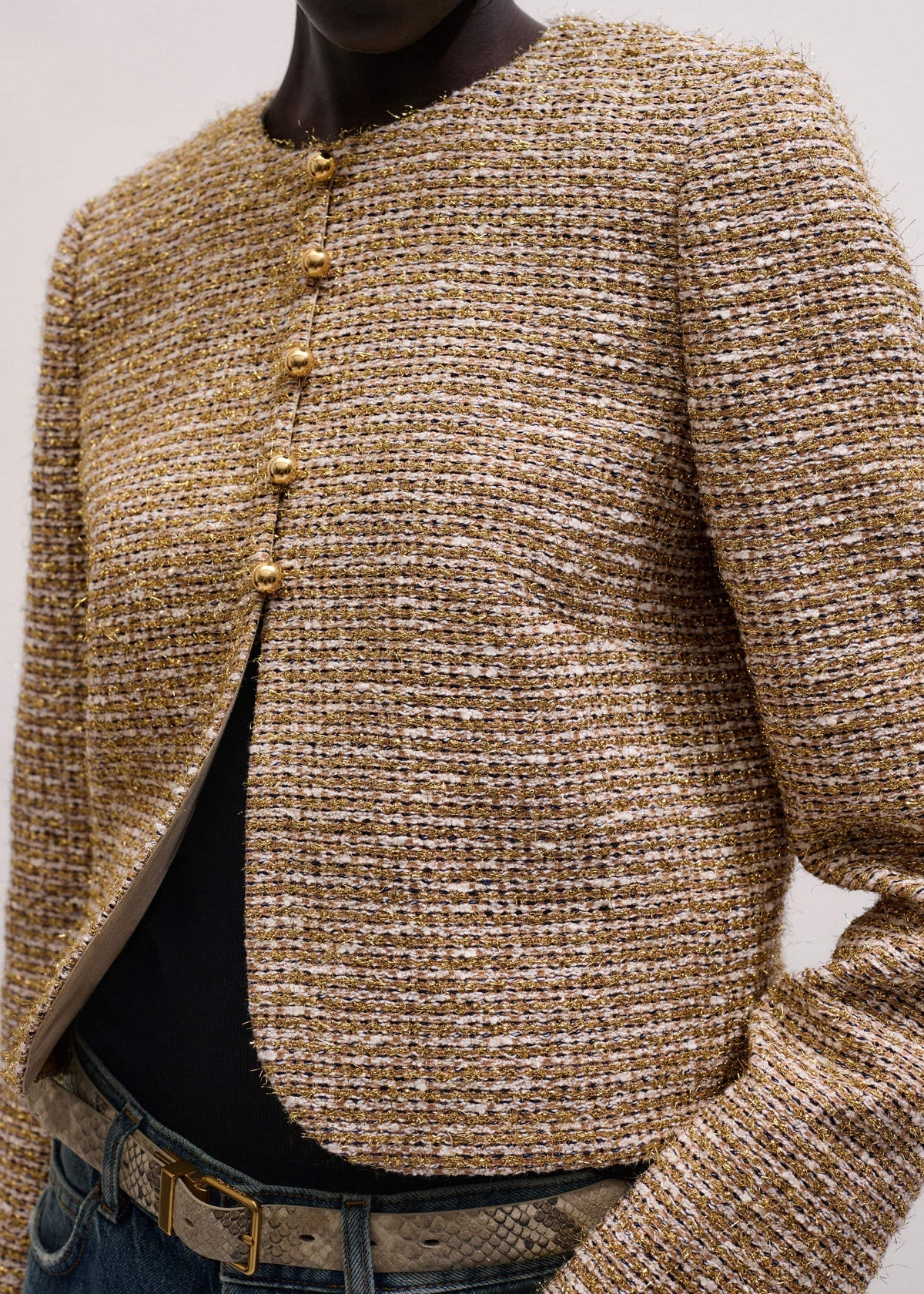 Gold Metallic Crop Evening Jacket | ME+EM