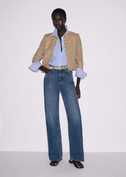 Gold Metallic Crop Evening Jacket | ME+EM