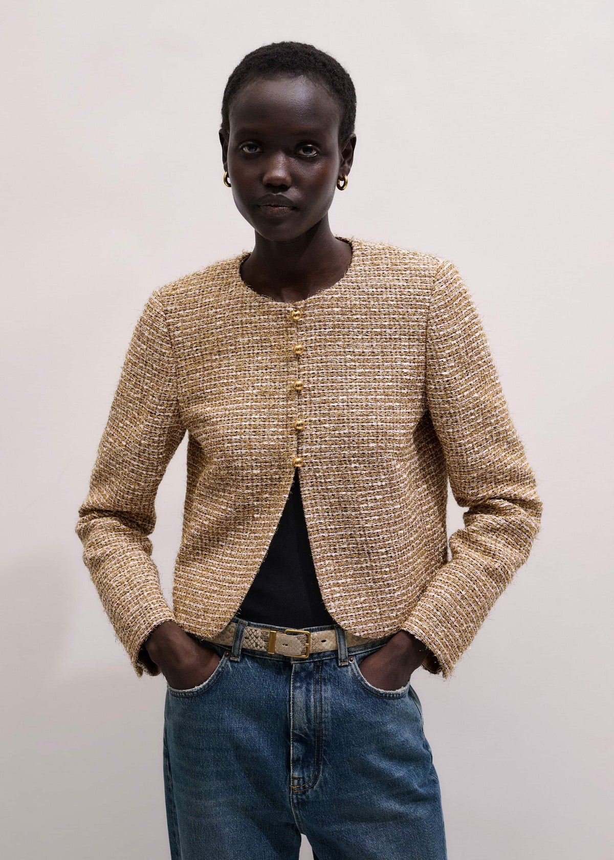 Gold Metallic Crop Evening Jacket | ME+EM