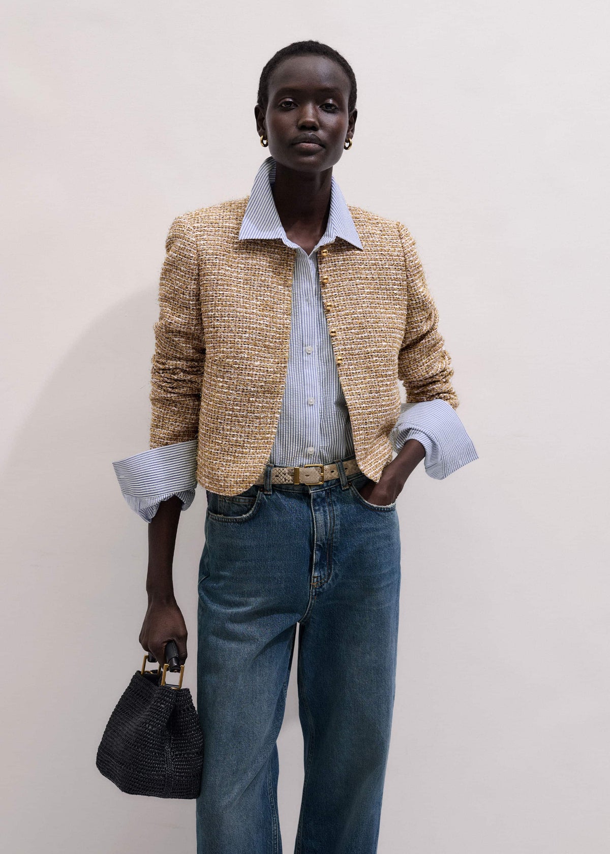 Gold Metallic Crop Evening Jacket | ME+EM