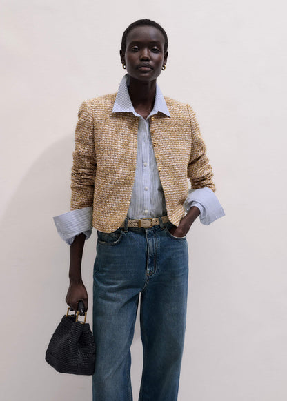 Gold Metallic Crop Evening Jacket | ME+EM