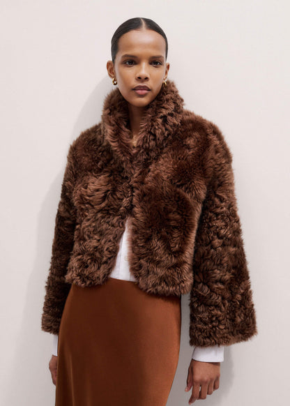 Brown Luxe Shearling Evening Crop Jacket | ME+EM