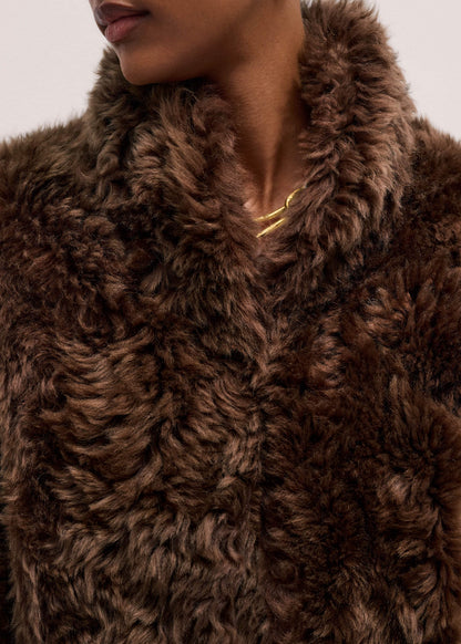 Brown Luxe Shearling Evening Crop Jacket | ME+EM