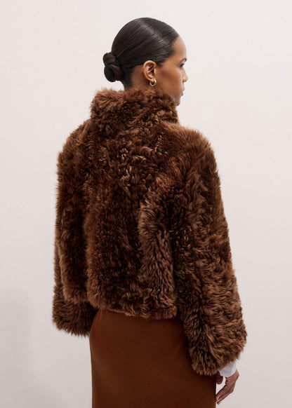 Brown Luxe Shearling Evening Crop Jacket | ME+EM