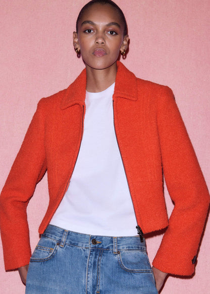 Orange Cropped Bouclé Jacket | ME+EM