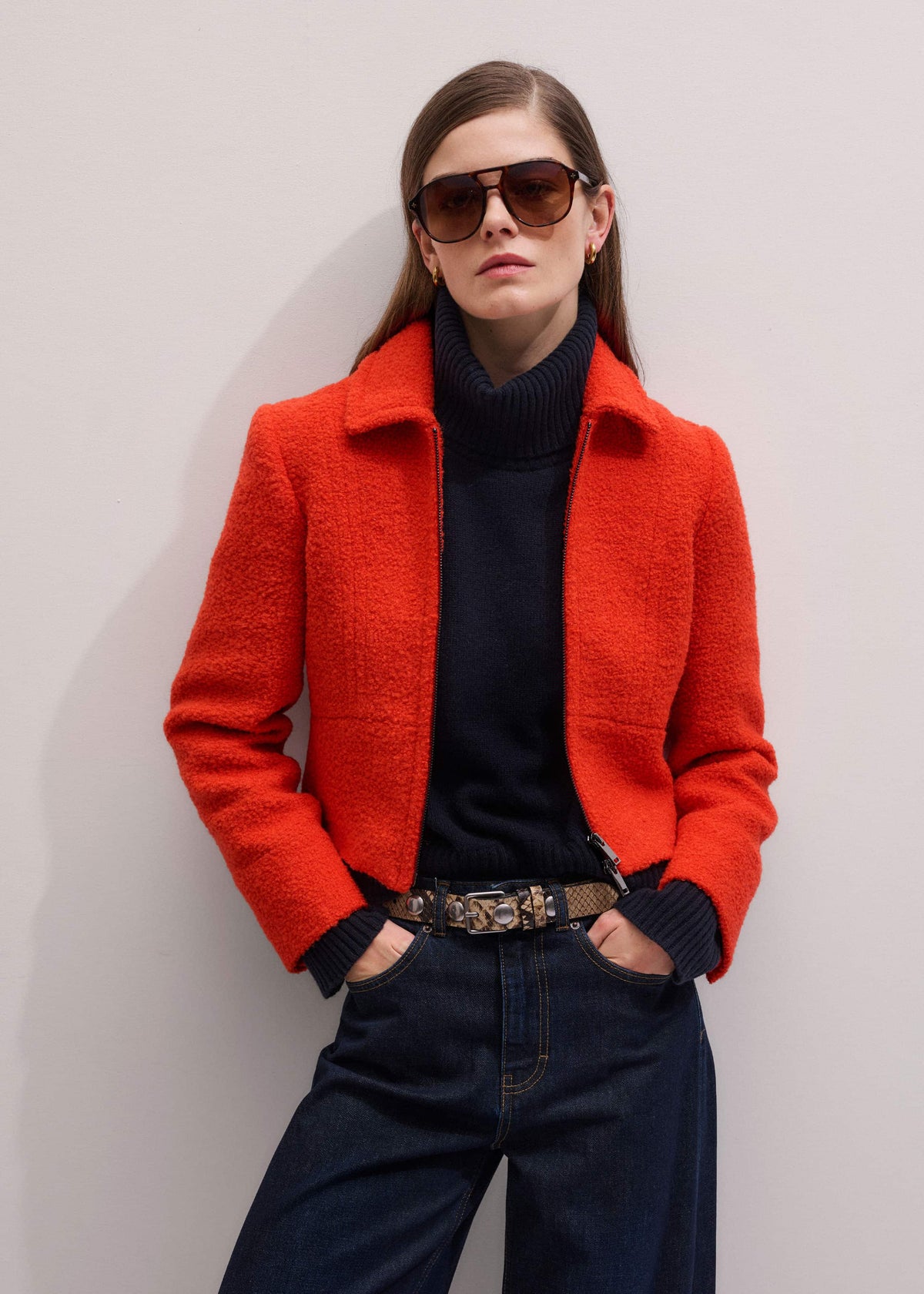 Orange Cropped Bouclé Jacket | ME+EM