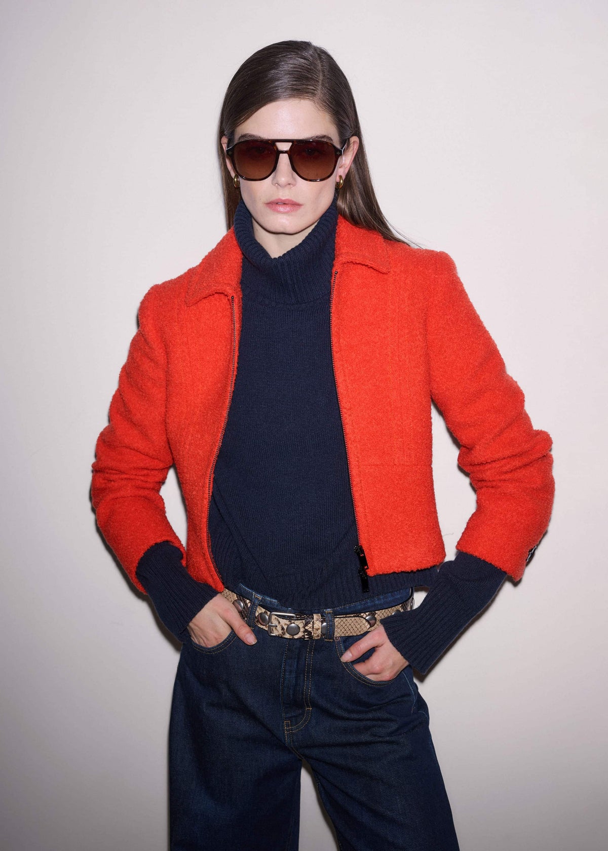 Orange Cropped Bouclé Jacket | ME+EM