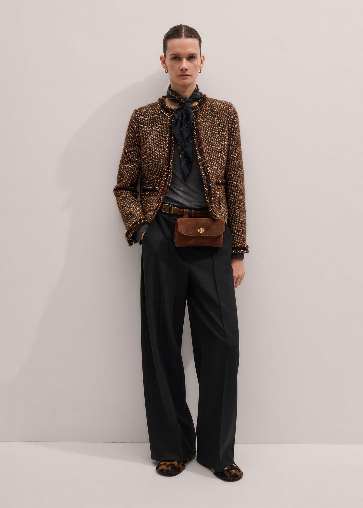 Brown Slim Tweed Fringed Jacket | ME+EM