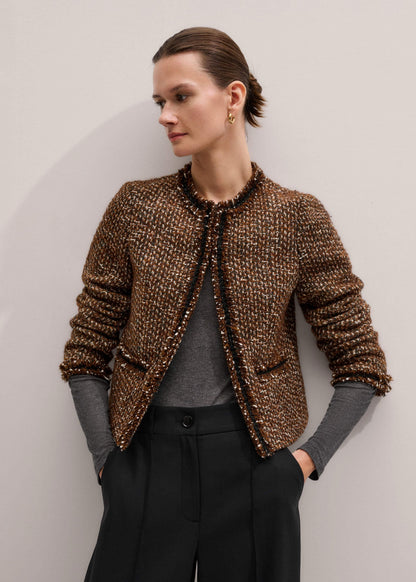 Brown Slim Tweed Fringed Jacket | ME+EM