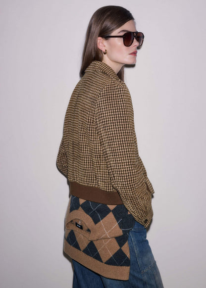Brown Super Soft Houndstooth Bomber Jacket | ME+EM